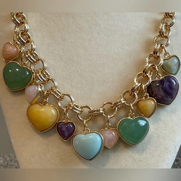 NWT ⚜️💖⚜️ Camila Coelho Gorgeous Heart Necklace with Semi-Precious Stones - Picture 7 of 10